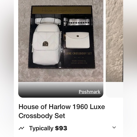 HOUSE OF HARLOW 1960 LUXE WHITE PEBBLED CROSSBODY BAG, CARD HOLDER, GOLD CHAINS - Picture 14 of 14